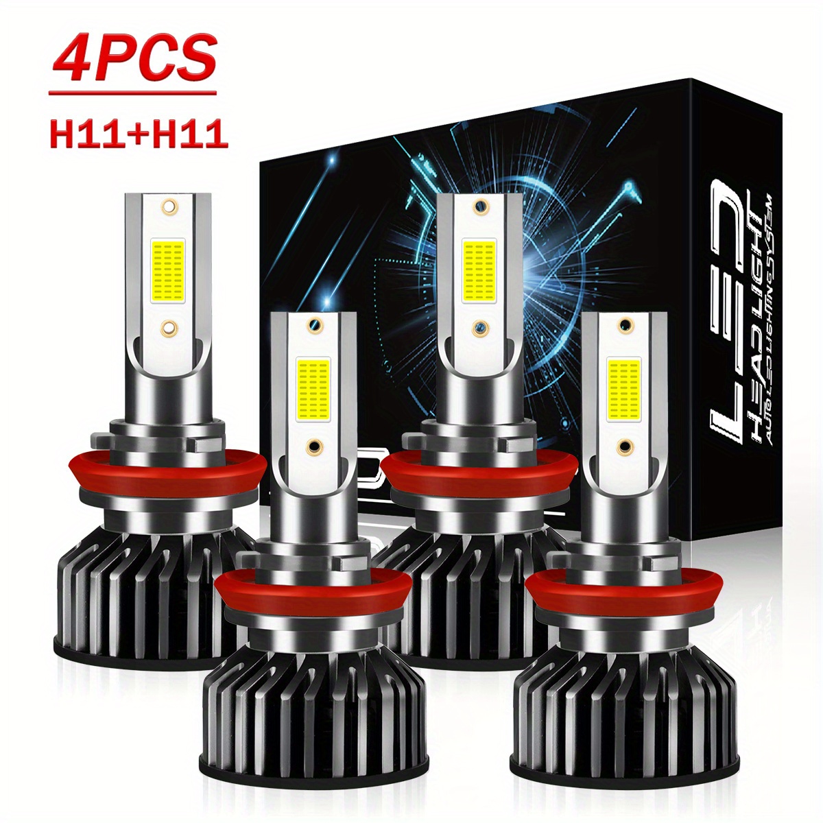 

4pcs 2007-2018 Led Headlight Bulbs, H11 H9 And Low Headlight Bulbs Kit, 20000lm 6000k