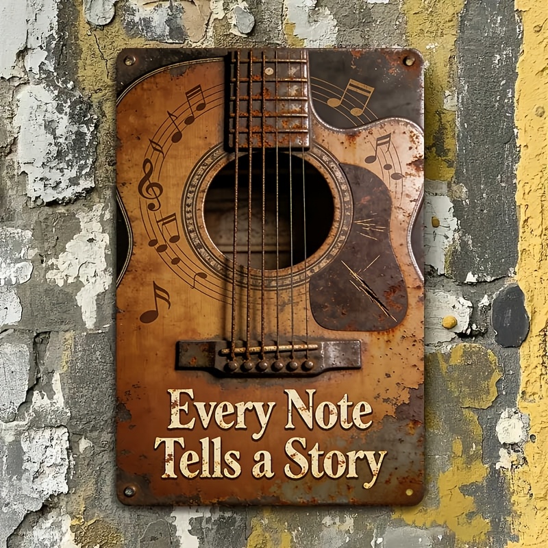 TEMU 2d Flat Rustic Guitar Note Wooden Art Decoration " Note Has A Story" - Gift For Music Lovers, Suitable For Weddings And Birthdays, Adds Stunning