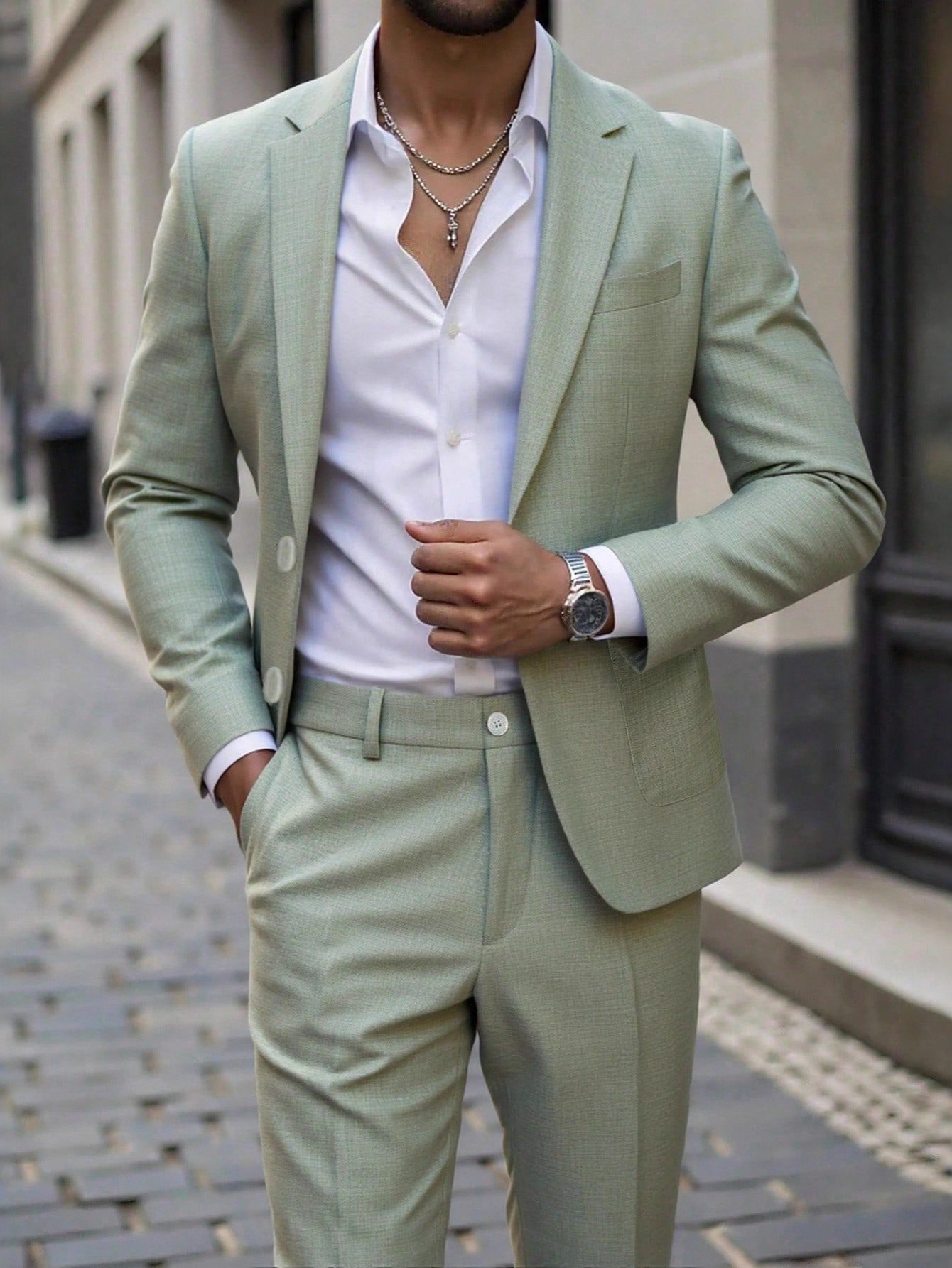 lime green ball dress Deep V neck long sleeves jumpsuit with sequins Green / FR 52 main image 1