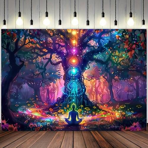 1pc vibrant of life chakra art tapestry polyester no power needed ideal for meditation bedroom and spiritual spaces decor in multiple sizes 39x59 51 18x59 70 8x90 5inch