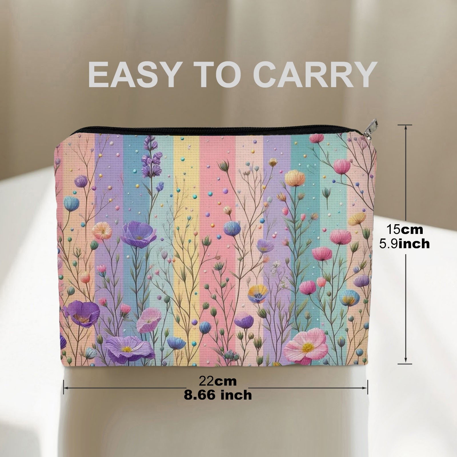 TEMU 1pc Double - Sided Cosmetic Bag, 8.66in*5.9in, Polyester Material, Pastel - Striped & , Soft Style, Ideal For Travel, Organization, Fashionable