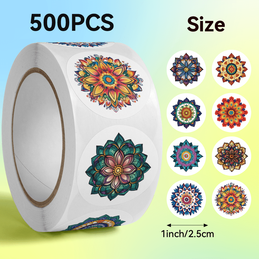 TEMU 500pcs/roll, Mandala Art Pattern Stickers, Suitable For Product Packaging Decoration, Tablet, Phone Case, Notebook, Skateboard And Other