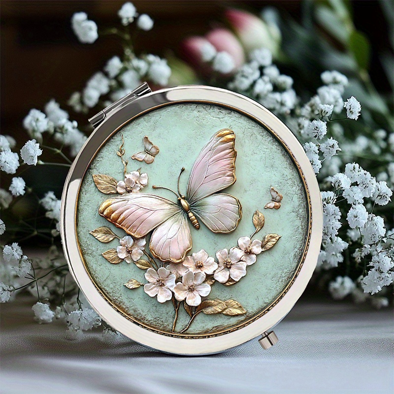 TEMU A Compact Handheld Circular Mirror Featuring A Design, Everyday Use, Travel, And Gifting On Special Occasions