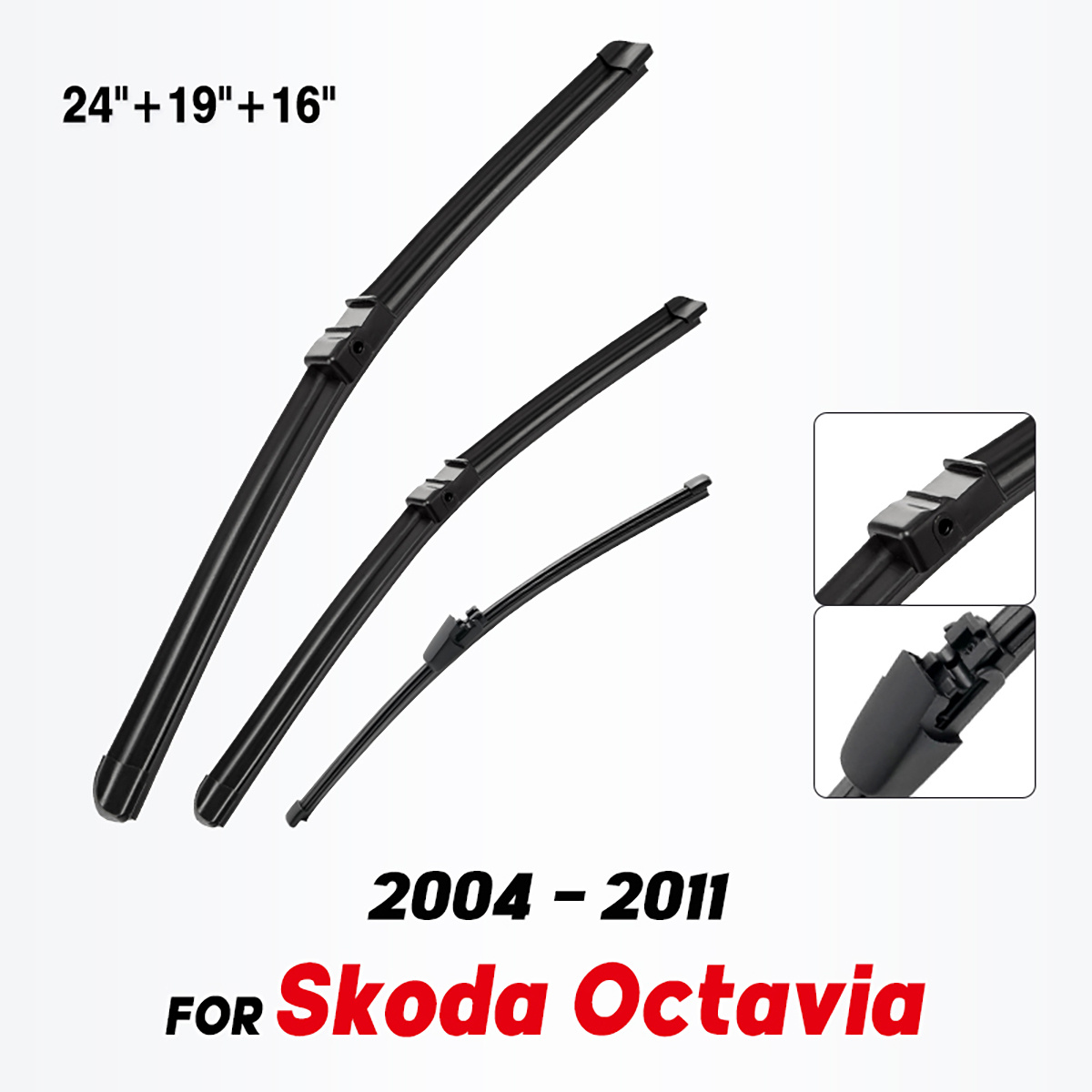 TEMU Wiper Lhd Front & Rear Wiper Blades For Octavia 2004 - 2011 For & Hatchback Windshield Windscreen Window 24"+19"+16"