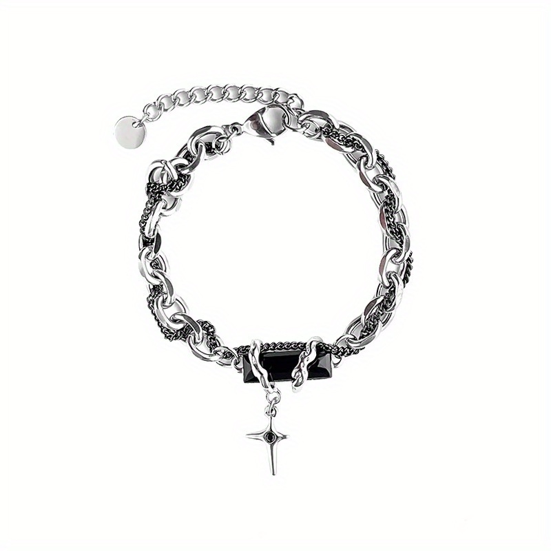 Pulsera Sintética Negra de Circonita para Hombres Estilosa - Inspirada en el Hip-Hop, Acero de Titanio con Detalles de Circonita Cúbica Sintética, Diseño con Colgante de Estrella, Accesorio de Moda que No se Oxida, Regalo Perfecto para Hombres