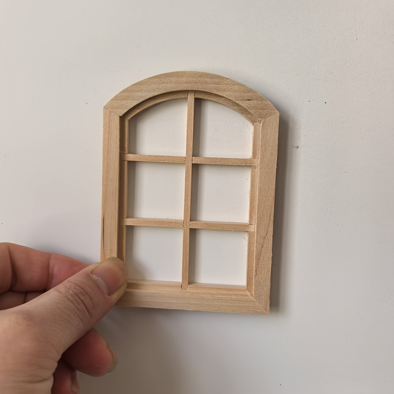 Image of A Small Arch-shaped Round Window Featuring 6 Grids, Ideal For Decorating Miniature Dollhouses Or Fairy Houses