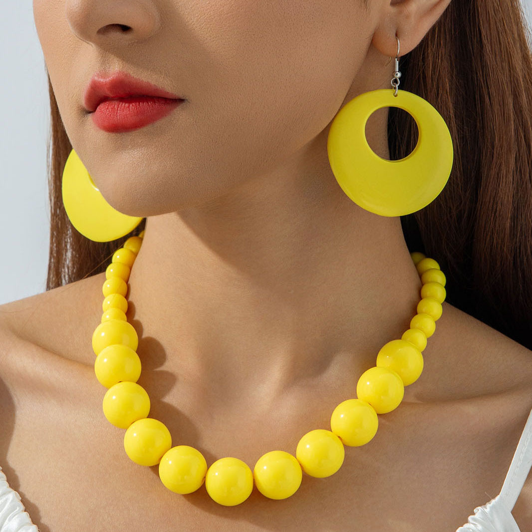 TEMU 2 Unique And Elegant Acrylic Bead Jewelry Sets With Hollowed-out Circular Pendants, Necklaces, Earrings, Suitable For Women's Banquets, Parties,
