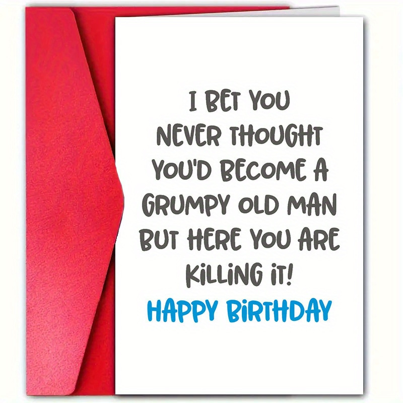 

1pc Humorous Old Man Birthday Card For Dad - High-quality Paper, Envelope Included, Funny & -provoking Sarcastic Design, Father's Birthday Celebration, Personalized English Text