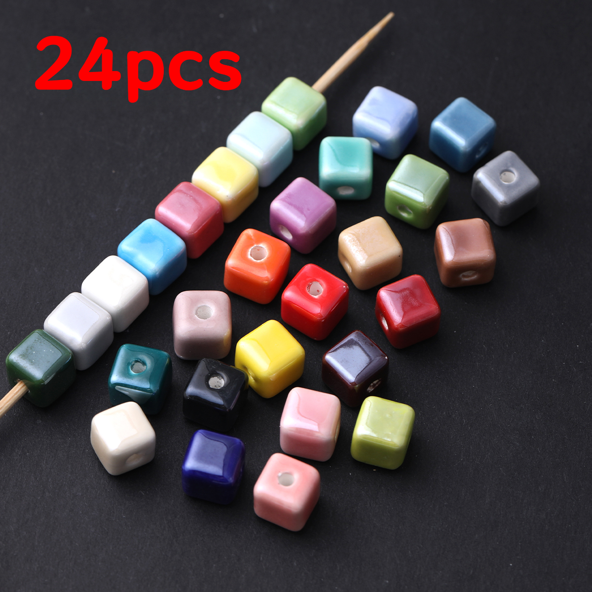 TEMU 12pcs/24pcs Random Color Unique Beads Ceramic Beads Solid 0.8cm/1cm/1.2cm Decoration Beads Charms Glossy Loose Spacer Beads & Bead Assortments