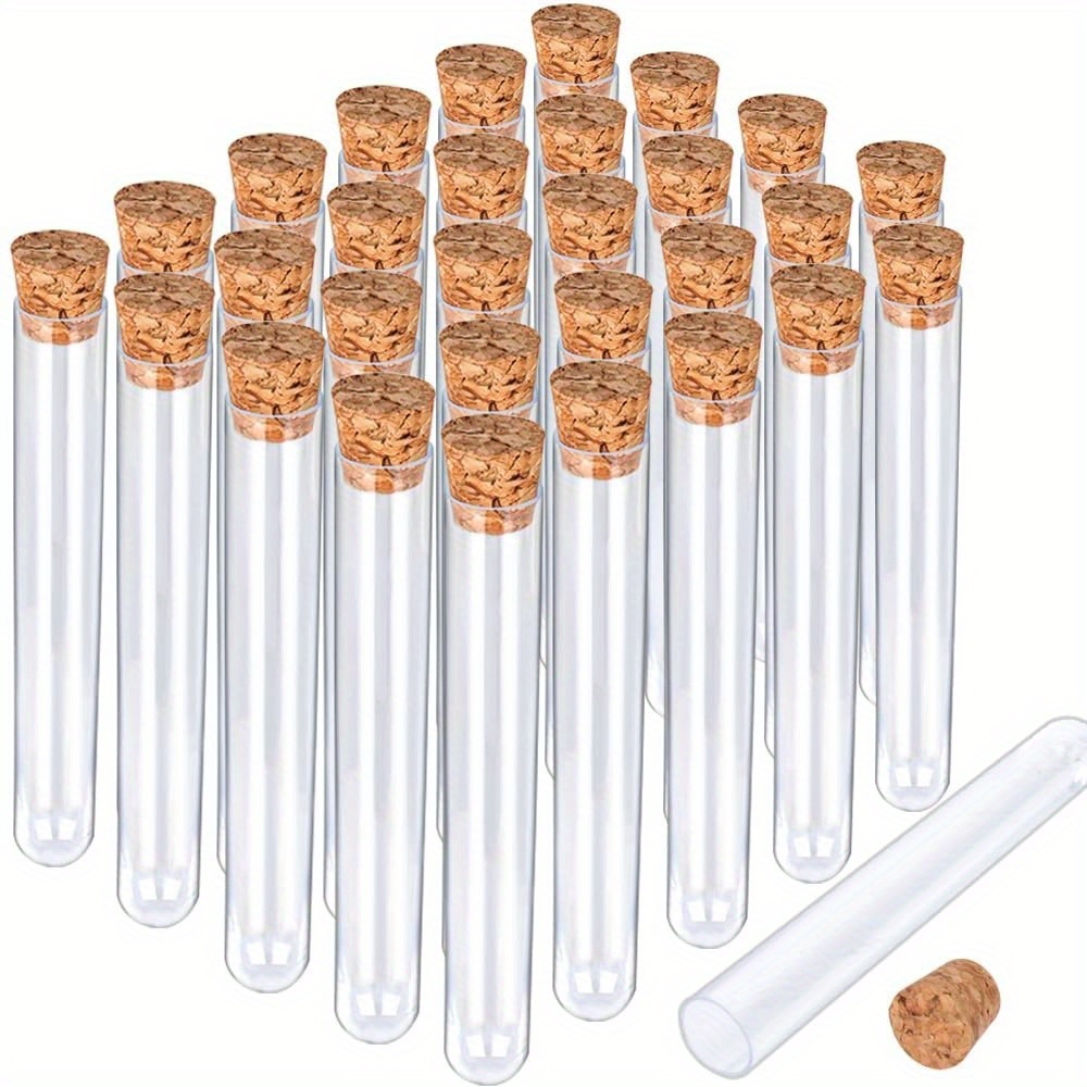 50pcs Plastic Test Tubes With Cork Stoppers, 75x12mm Tubes For Scientific Party Decoration Bead Storage Bath Use, Clear