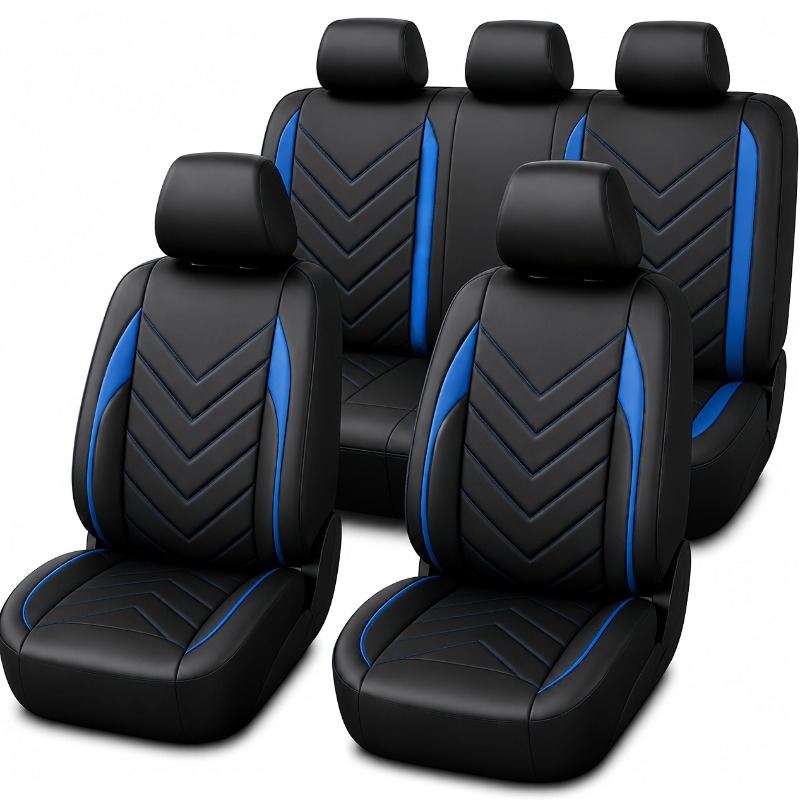 TEMU 5pcs Set Of Universal Faux Leather Car Seat Covers, Full Coverage Seat Protectors, Wear-resistant And Breathable Cushions, Suitable For Sedans,