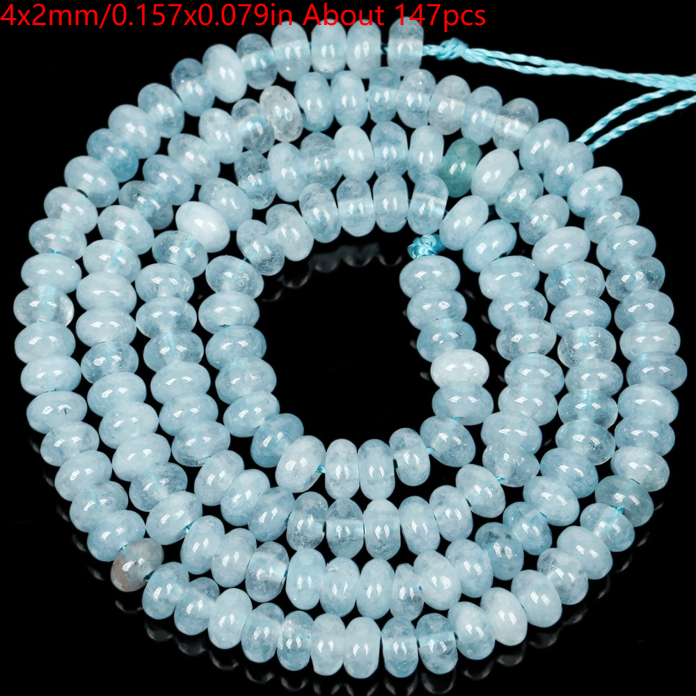 TEMU 1 Strand (147pcs) Asvrai Aquamarine Chalcedony Beads - Transparent Suitable For Jewelry Making Diy, Rondelle Beads With Aquamarine Color, Loose