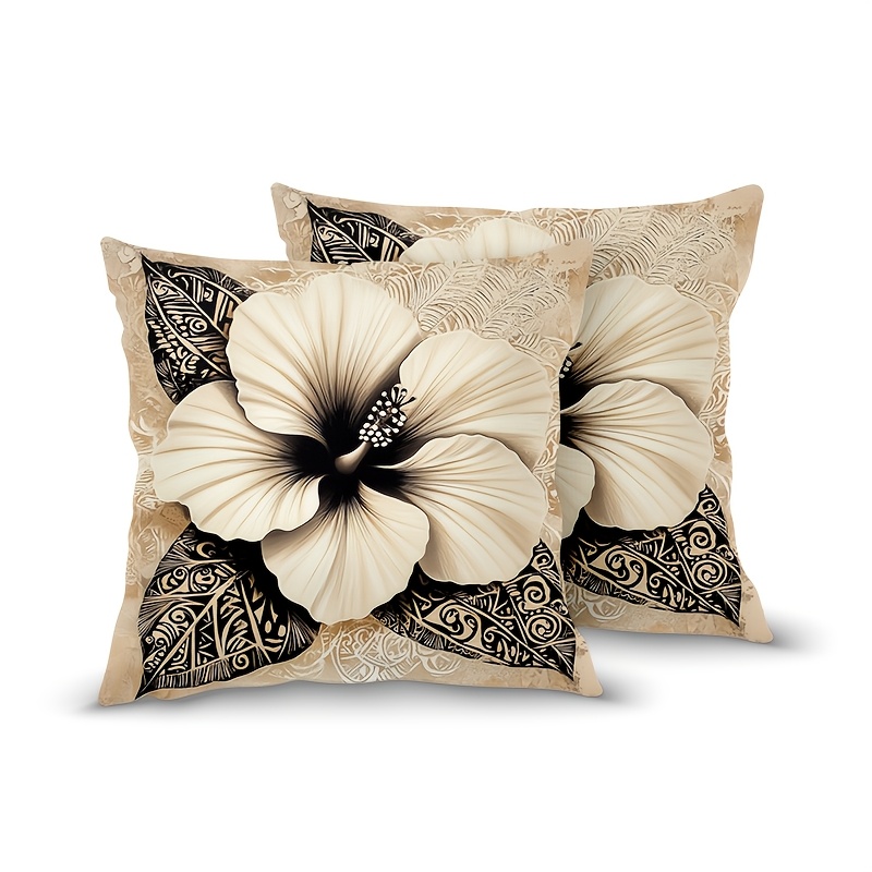 TEMU Ensemble de 2 taies d'oreiller ornées de floraux et tribaux polynésiens, en peluche courte, lavables en machine, en fibre de polyester, avec