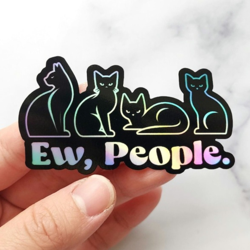 Holographic Stickers, Humorous Cat Quote Stickers, Laptop Stickers, Phone Stickers, Water Bottle Stickers