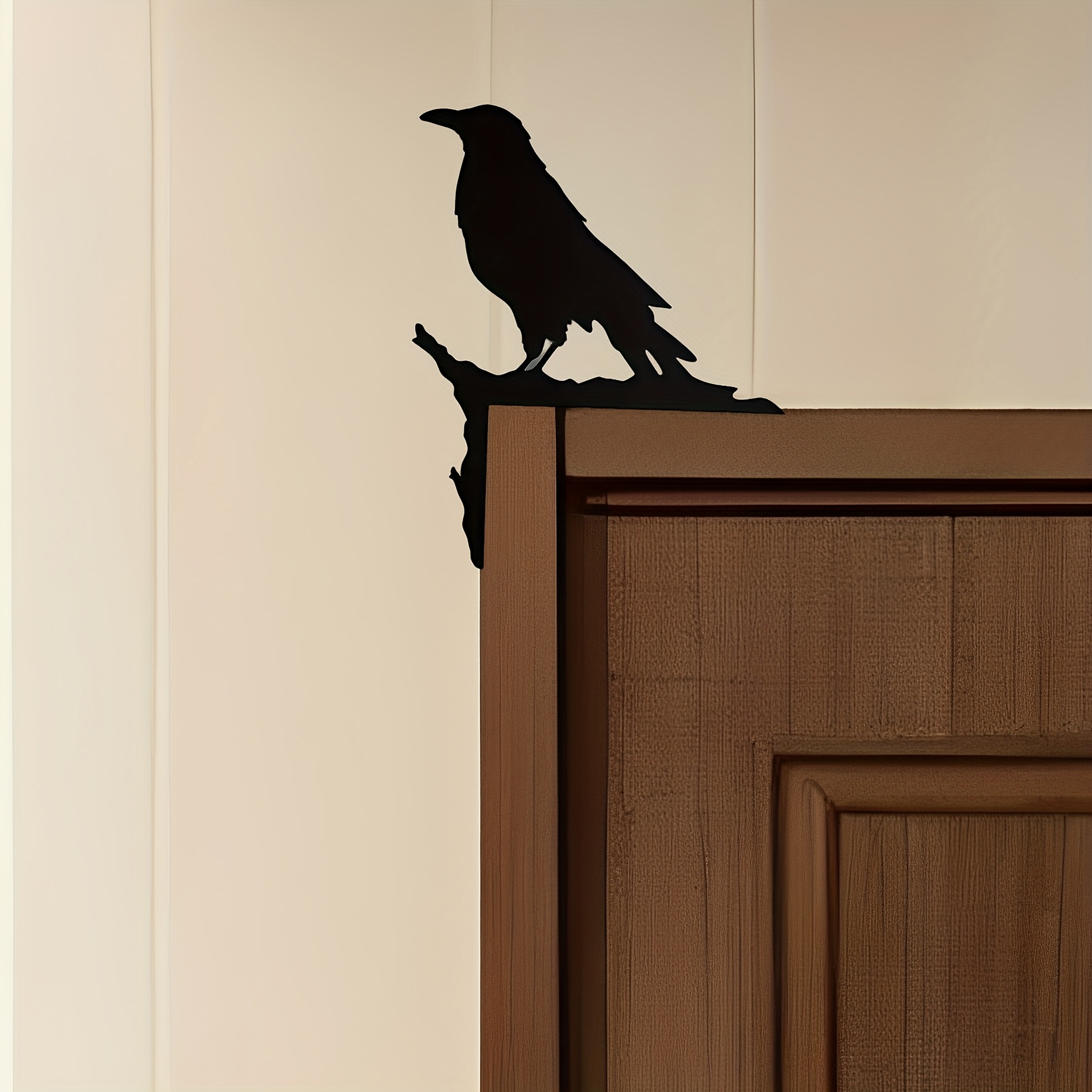 TEMU 2d Flat, 2d Flat Modern Silhouette Door Decor - Glossy Acrylic Crow Art, No Power Needed, Door-hanging Design For , Halloween And Holiday