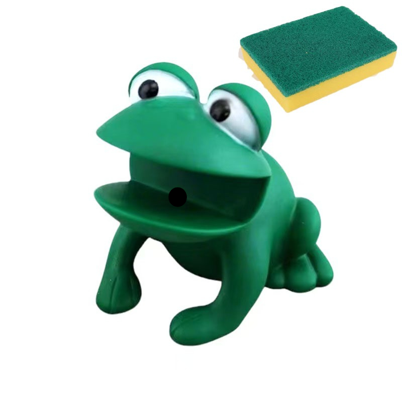 TEMU 2pcs (1 support éponge de grenouille et 1 éponge), support de brosse à vaisselle de cuisine, rangement de nettoyage et d'écoulement de comptoir,
