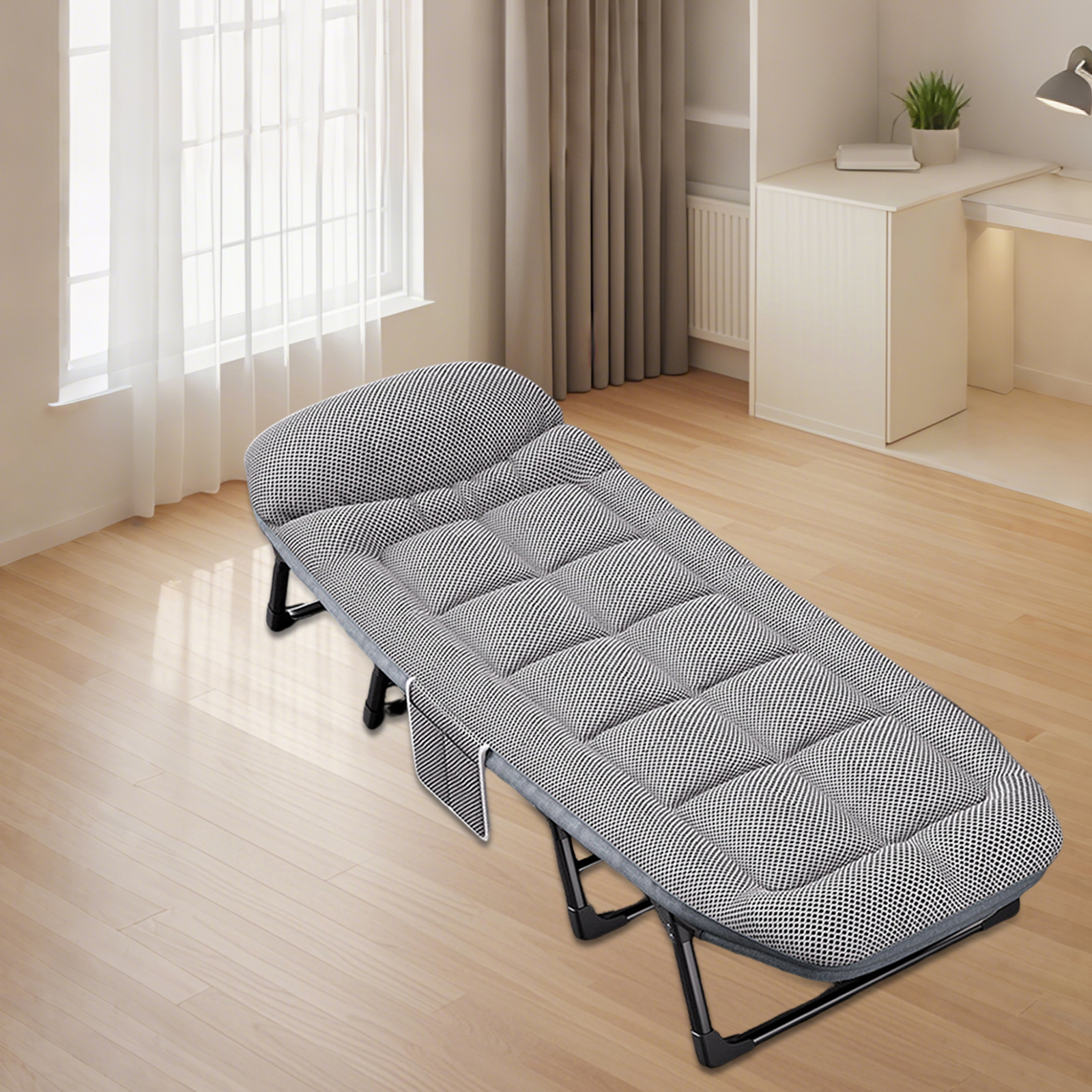 6-Position Adjustable Folding Lounge Cot with Comfort Mattress