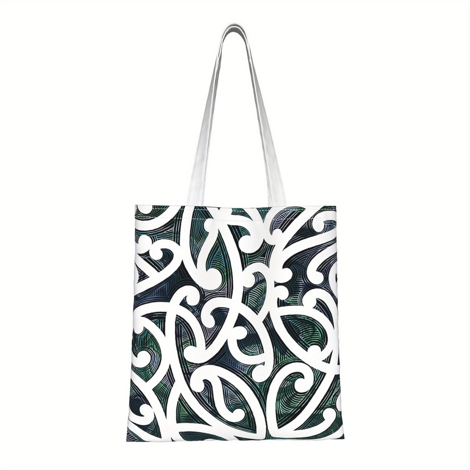 TEMU Maori Tribal Geometric Pattern Handbag - Durable Mixed With Intricate Black & For Casual Use, Shopping & Beach