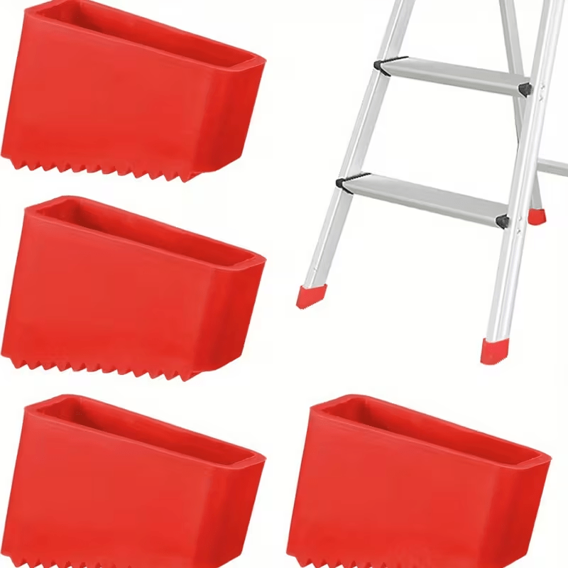 Image of 2/4pcs Heavy-duty Non-slip Rubber Ladder Feet - Replacement Safety Grip Caps For Extension Ladders, Durable Home & Industrial Use, Red, Ladder Safety Accessories, Textured Grip Surface, Design