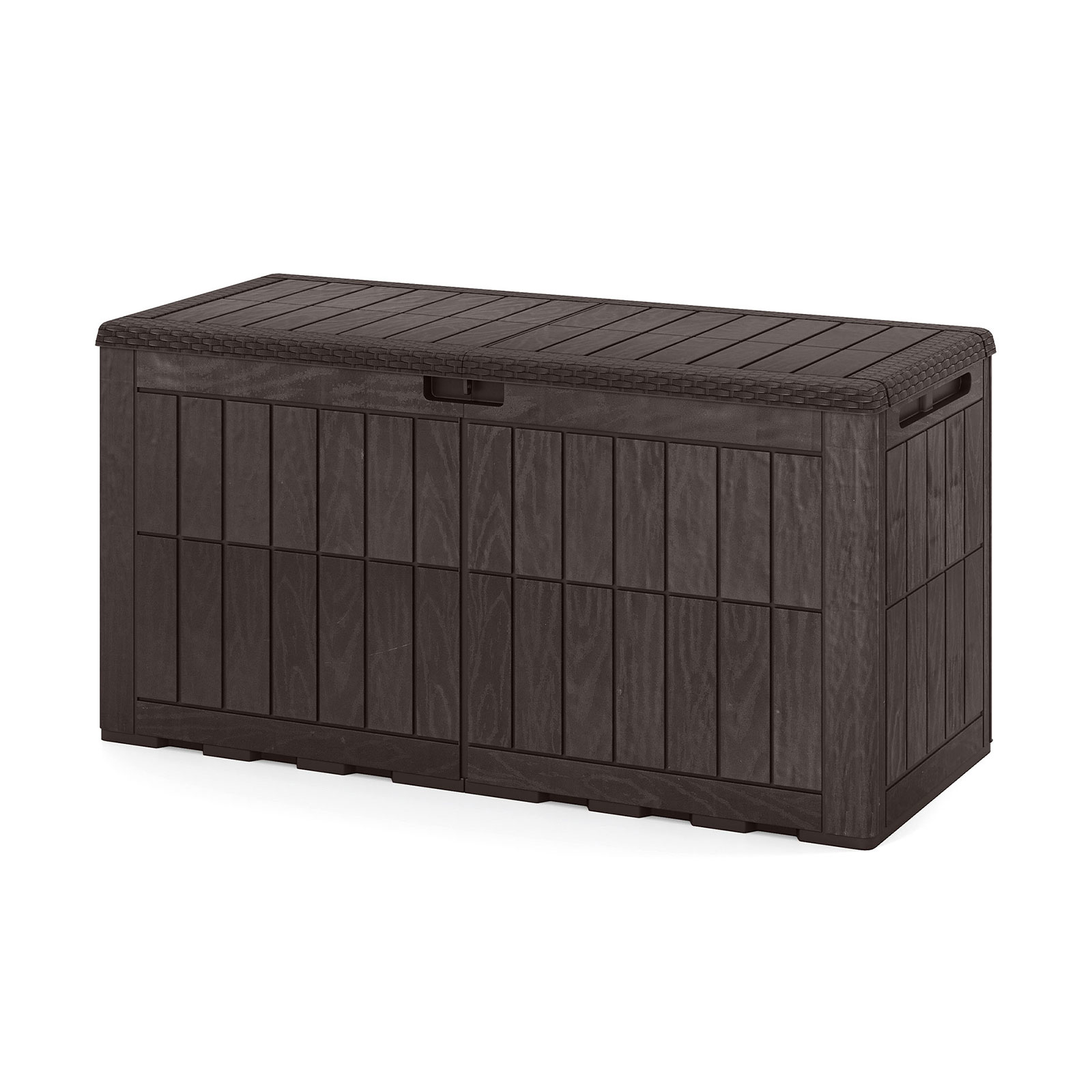 Image of 380l Storage Box, Lockable Storage Box With Lid, Gas Pressure Springs And Handles, 2-in-1 Terrace Bench And Pillow Box For Garden Tools And Pool Additions, Dark Brown