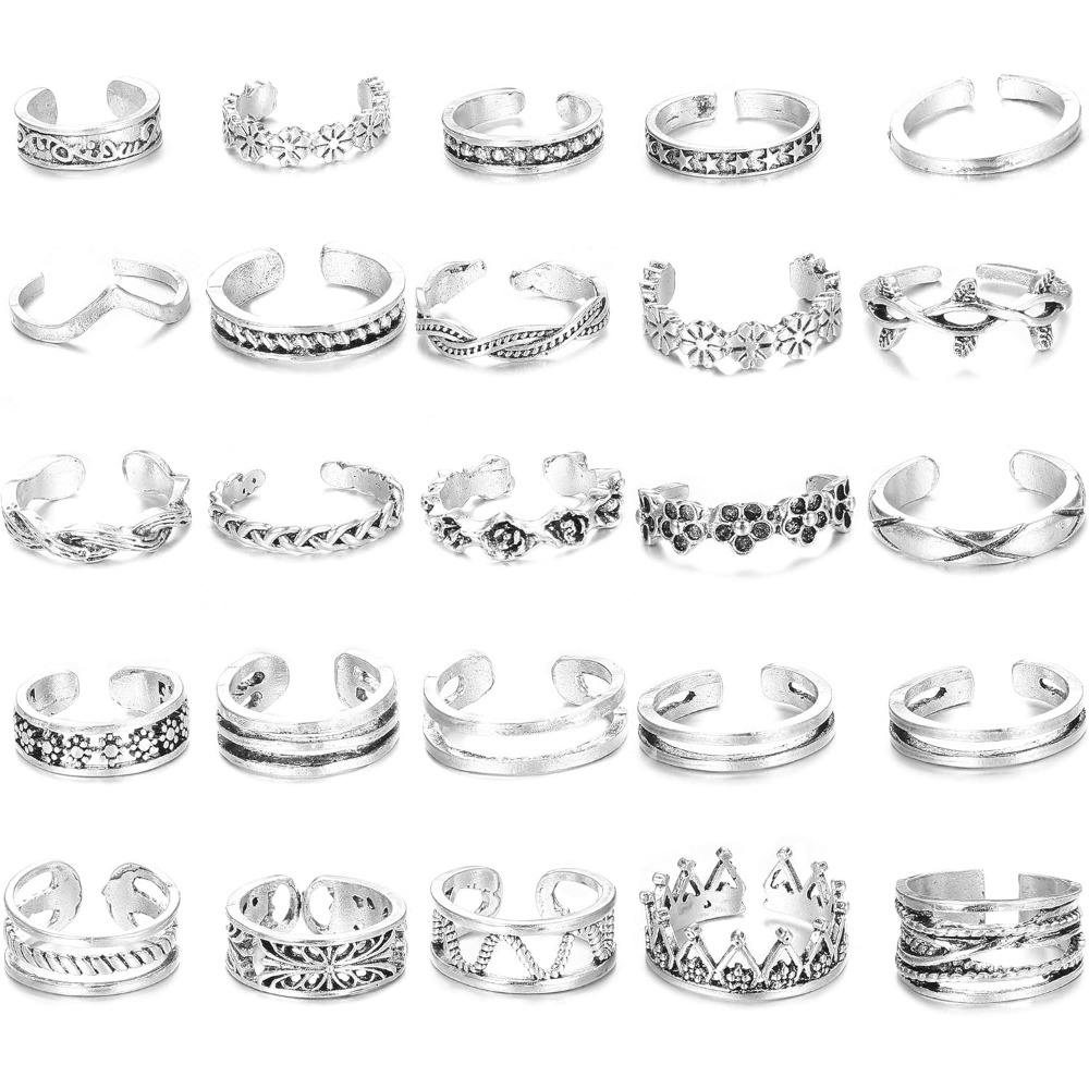 Image of 25pcs Open Toe Rings Set Vintage Ring Types Knuckle Ring Adjustable For Boho Style, For Teenager