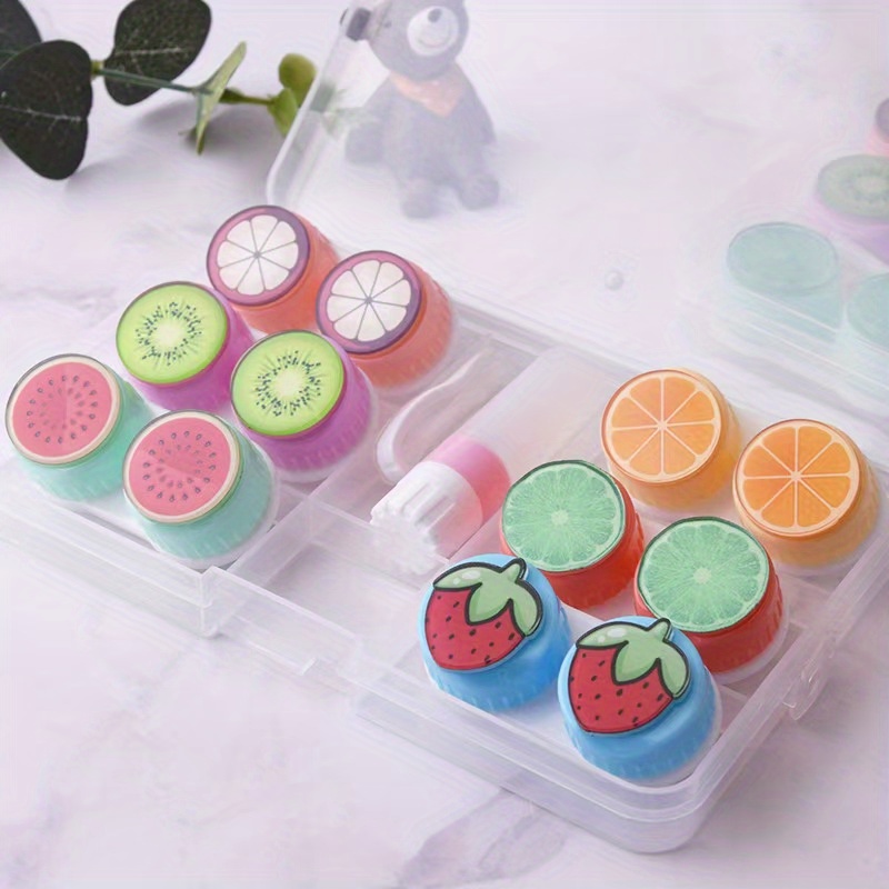 1 stück kontakt -etui, niedliche frucht kontakte farbige   aufbewahrungsbox reise-set 0