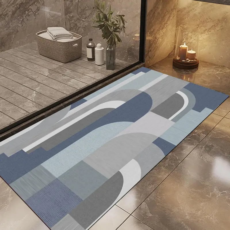 1pc century modern bath mat super absorbent quick dry bathroom non slip machine washable floor mat with rubber backing soft bathroom kitchen mat for shower bedside laundry room bathroom decor in blue gray white black beige gray red easy decor contemporary design durable construction apartment living Product details 1