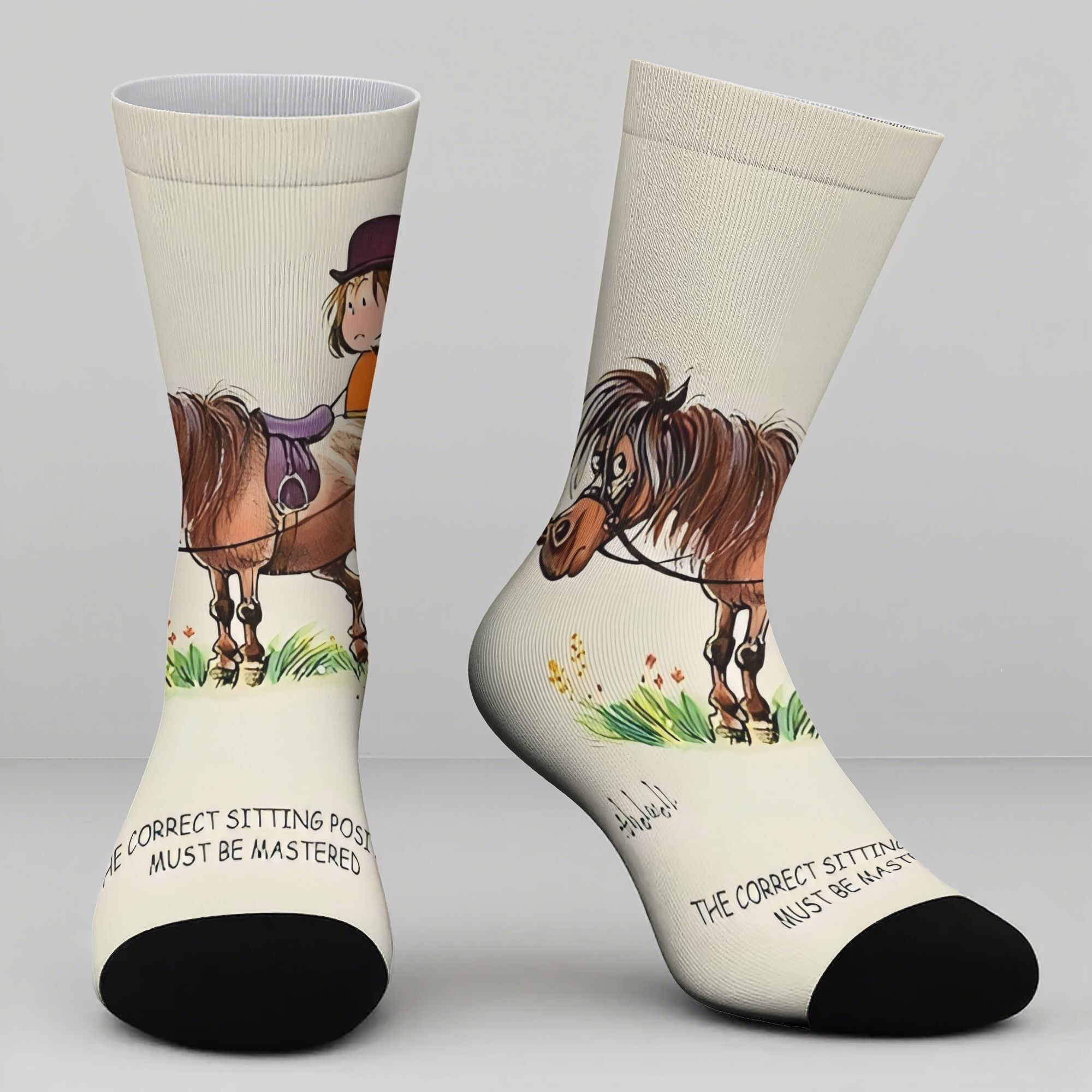 TEMU A Pair Of Thelwell Horse Mid-calf Socks, Featuring A Cute Design. The Fabric Moisture-wicking And Breathable , Making Them Ideal For And Daily