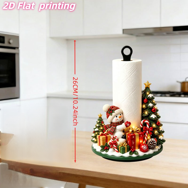 TEMU 2d Flat Printing 1pc Christmas Style Cozy Snowman Christmas Tree Shaped Kitchen Tissue Holder, Fun Desktop Countertop Paper Towel Holder Storage