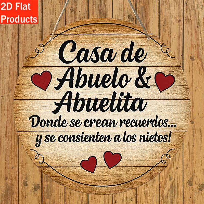 TEMU 2d Flat, 2d Flat Decorative Plaque And Ornament, 1pc Spanish Grandparents' House Sign - Vintage " & " Wooden Wall Plaque With Red Heart, Spanish