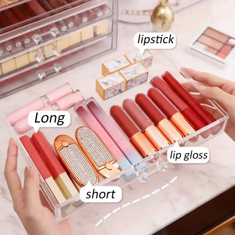 1 layer transparent cosmetic jewelry organizer waterproof dustproof plastic storage box with compartments for lipstick lip gloss makeup brushes vanity bathroom counter organization cosmetic storage organizer sturdy construction home organizers Product details 5