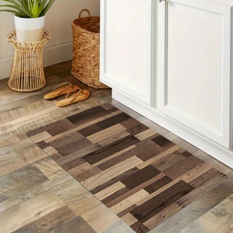 TEMU 1pc Simple Wood Pattern Large Floor Mat, Suitable For Kitchen Floor Mats, Bathroom Floor Mats, Living Room Floor Mats, Bedroom Floor Mats,