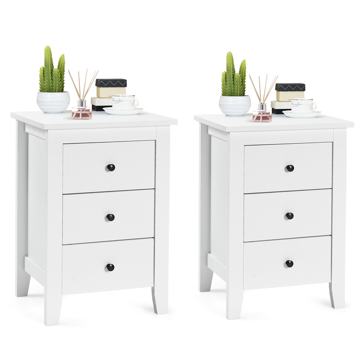   2x bedside tables   table nightstand storage cabinet w 3 drawers white Product details 0