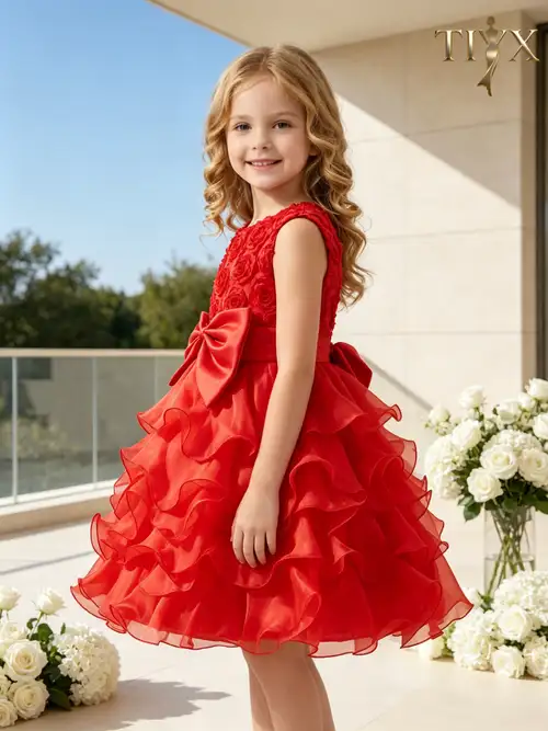 girls red dress TQWQT Girls Red Dresses Summer Off Shoulder Girls Dresses Size Tie Back Dresses Cute Kids Square Neck Formal Dress Plain Tween Girls Clothes