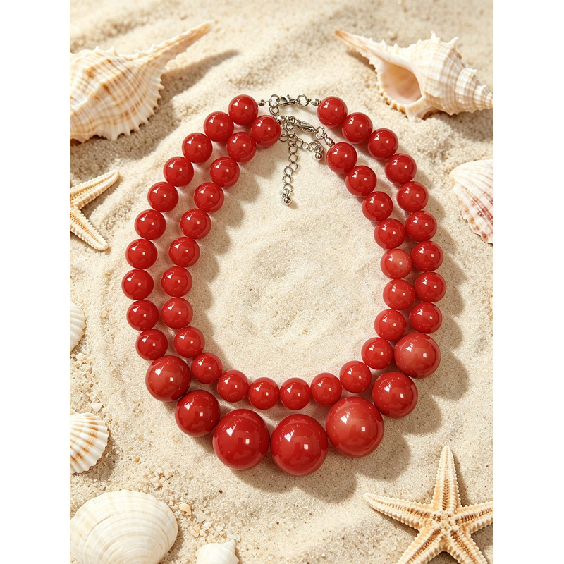 2pc Bohemian Acrylic Round Geometric Necklace Set, Summer