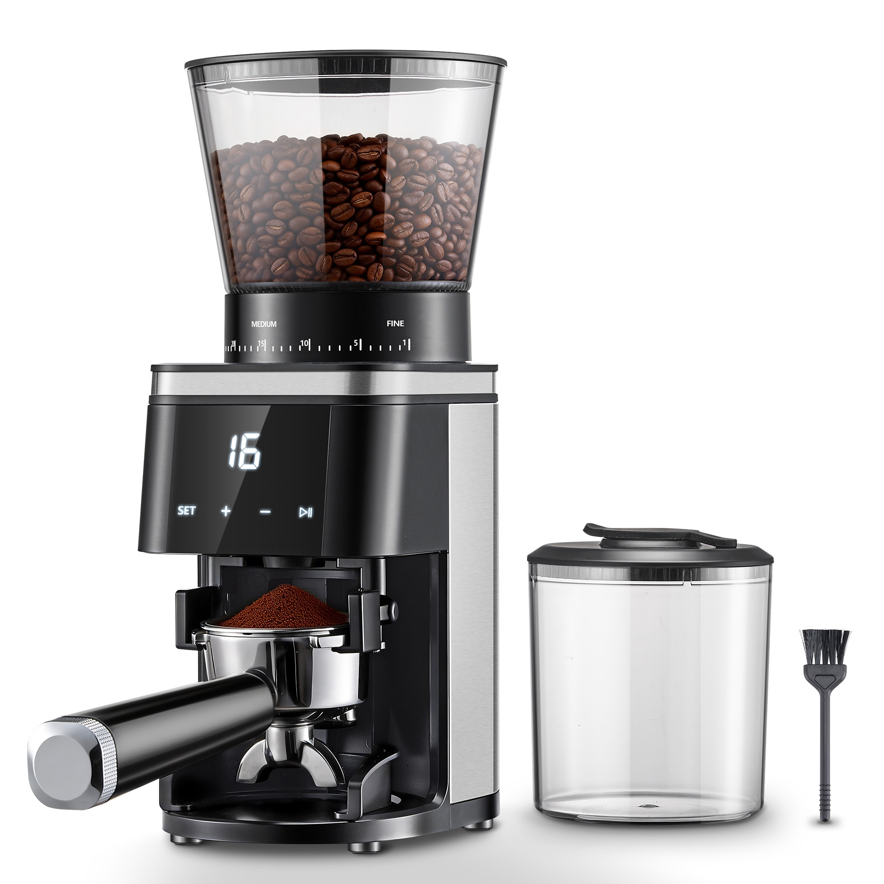 Electric Coffee Grinder, 160w Conical Burr With 30 Adjustable Settings & Anti-static Plasma, Touch Screen Espresso Grinder With Portafilter Cradle For Home