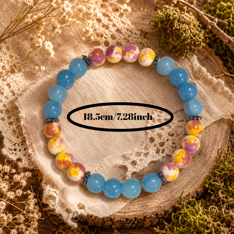 Translucent Blue Beads Elastic Bracelet with Retro Design