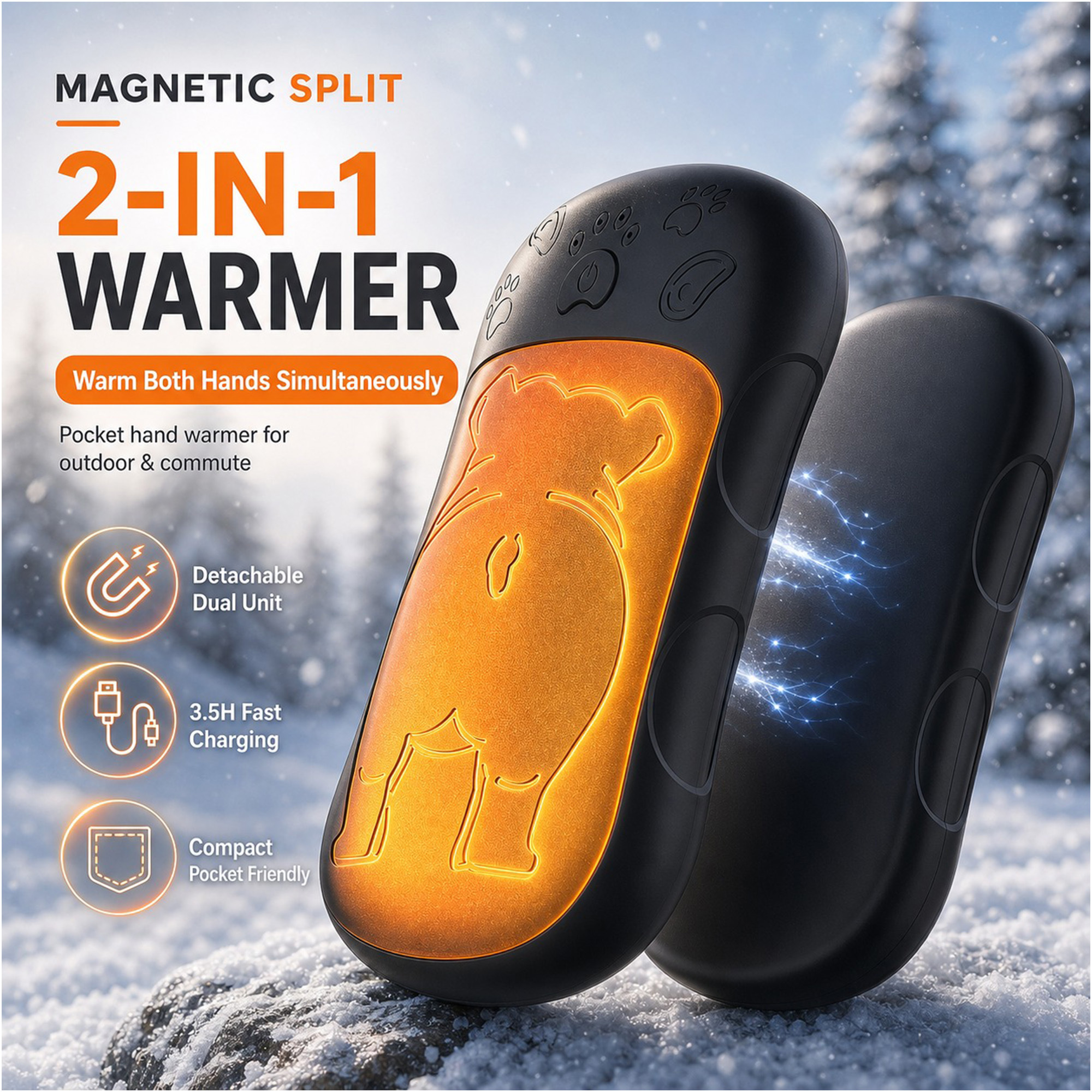 Image of 2 Pack Winter Hand Warmers, Stable Temperature Rechargeable Pocket Heater, Fit For Ski Trips And Outdoor Game Watching, Premium Stocking Filler Gift For Cold Region