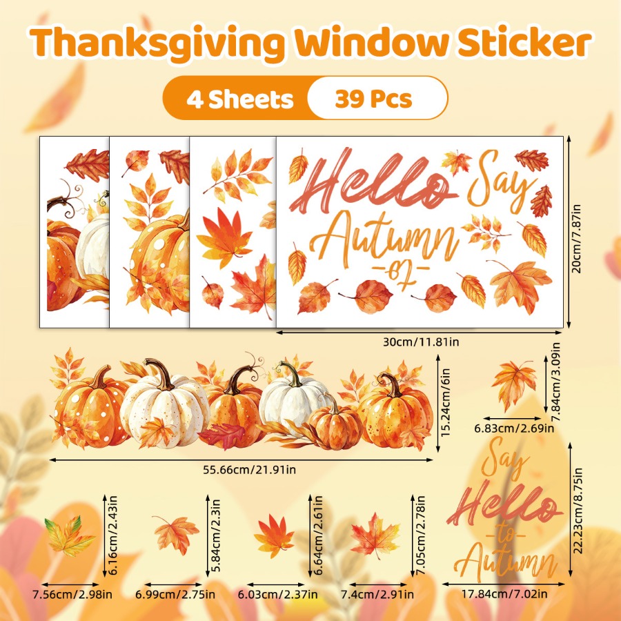 TEMU 4pcs Removable Electrostatic Autumn Window Clings, Scattered Red Leaves And Cursive " To Autumn" Letter Glass Stickers, Warm Harvest Decorations