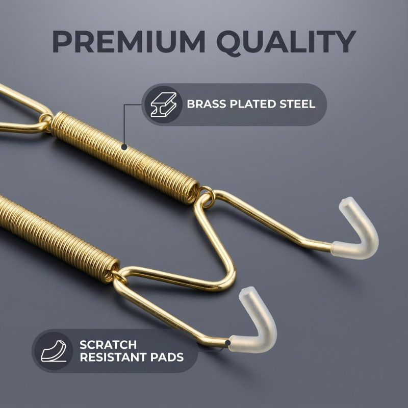 Adjustable Invisible Plate Hangers for Wall Display - Spring Wire Picture Mounts with & Golden Coating, Retains Elasticity Suitable for Gallery Walls, Art Studios, Modern Living Room Decor, Discreet Plate Holders