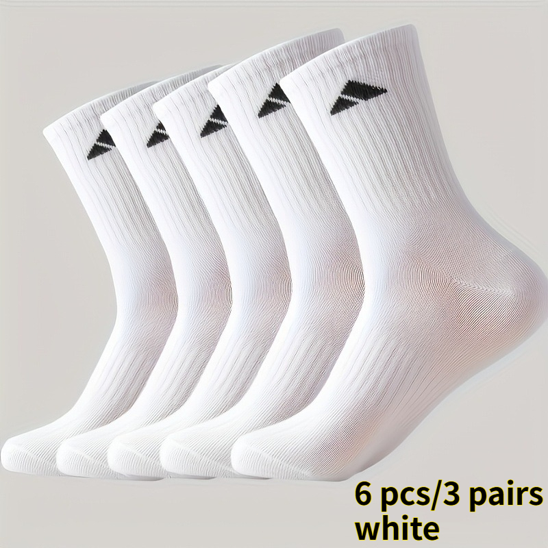 TEMU 6pcs/3 Pairs Mixed Color Men's Mid-length Socks High Waist Long Sports Socks Solid Color Easy Waist Cinching Socks Neutral Couple Versatile