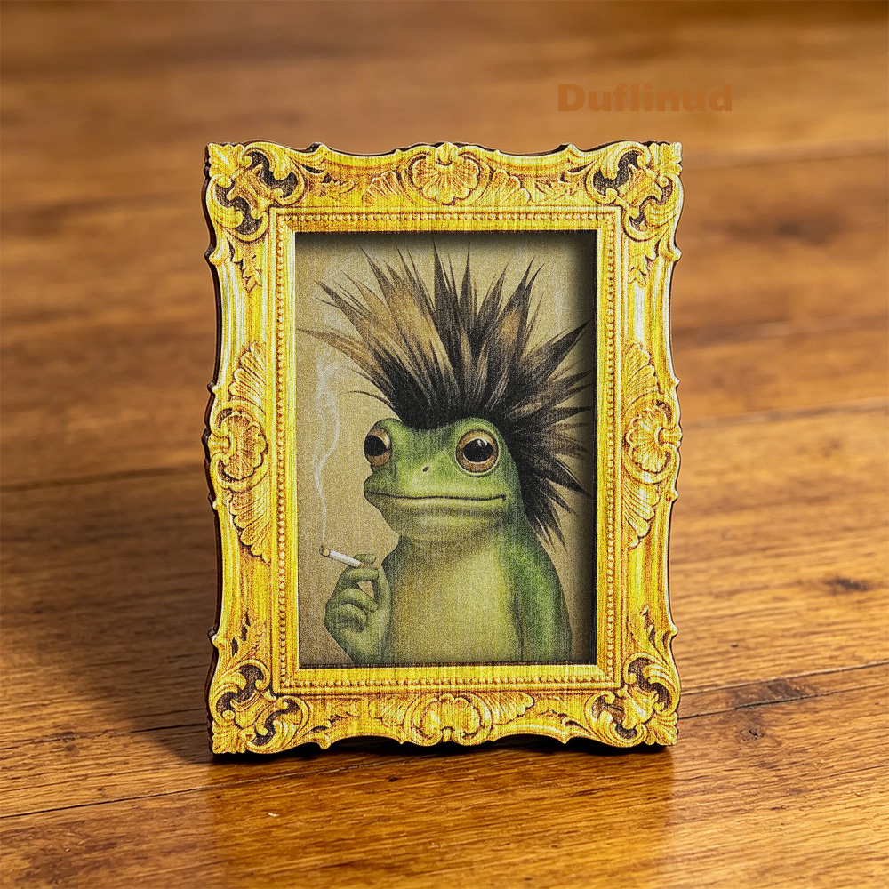 TEMU 1pc Creative Frog Fridge Magnet, Wooden Fridge Sticker, , Cool Haircut Frog Shape, Decoration, Suitable For Kitchen Fridge Door, Office, Or .