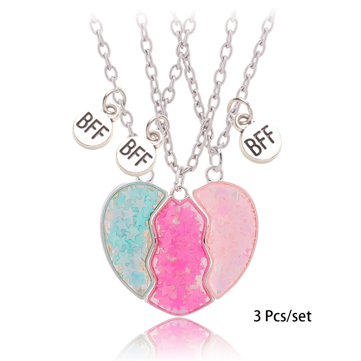 TEMU 3pcs/set Best For Pendant Necklace For For School Lover Clavicle Chain Bff Best For Machine Pendant Necklace Popular Geometry Adjustable Double