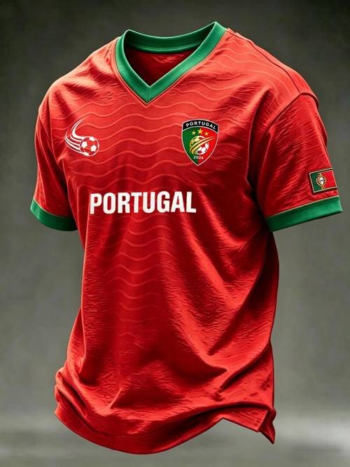 2026 new portugal football themed printed short sleeved shirt suitable for daily wear summer mens business casual short sleeved shirt breathable comfortable and cool t shirt