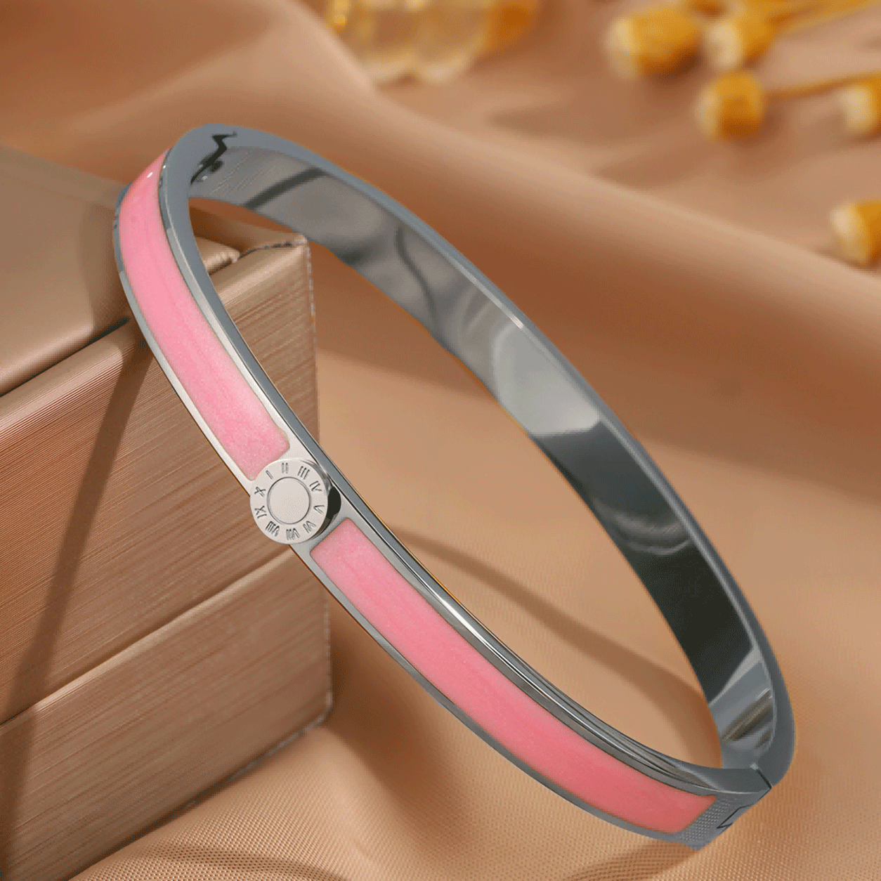 3pcs Stackable Stainless Steel Bracelet Set with Synthetic Zirconia