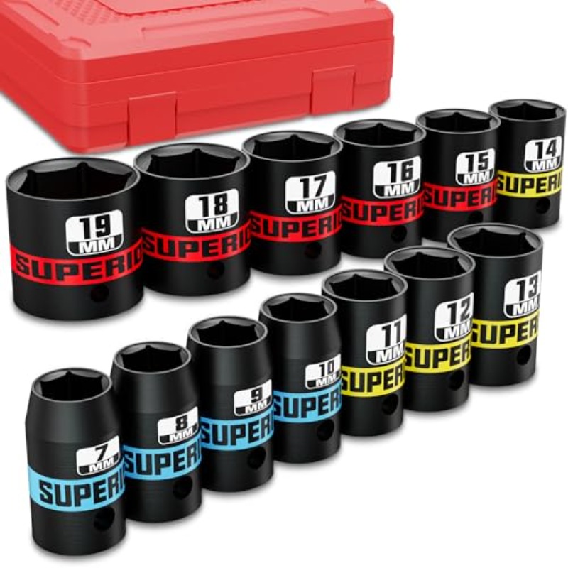 13pcs 3 8 drive impact socket set 7mm 19mm shallow socket metric 6 point cr v automotive maintenance motorcycle machinery repair