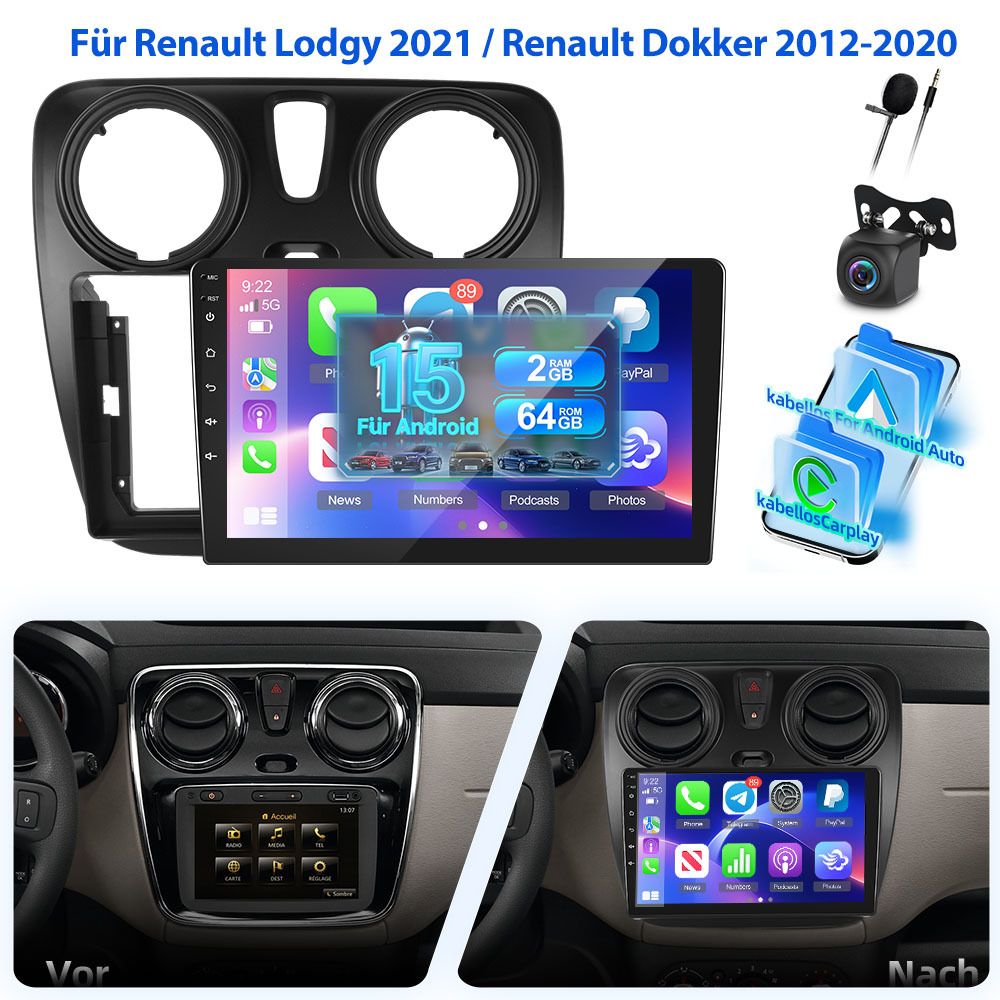 Image of 15 Car Radio 2gb+64gb | For Renault 2021/renault 2012-2020, 9 Inch .5d Touch Screen With Gps, Wifi, Eq, Bt, Swc, Fm Rds, , Camera And Mic -