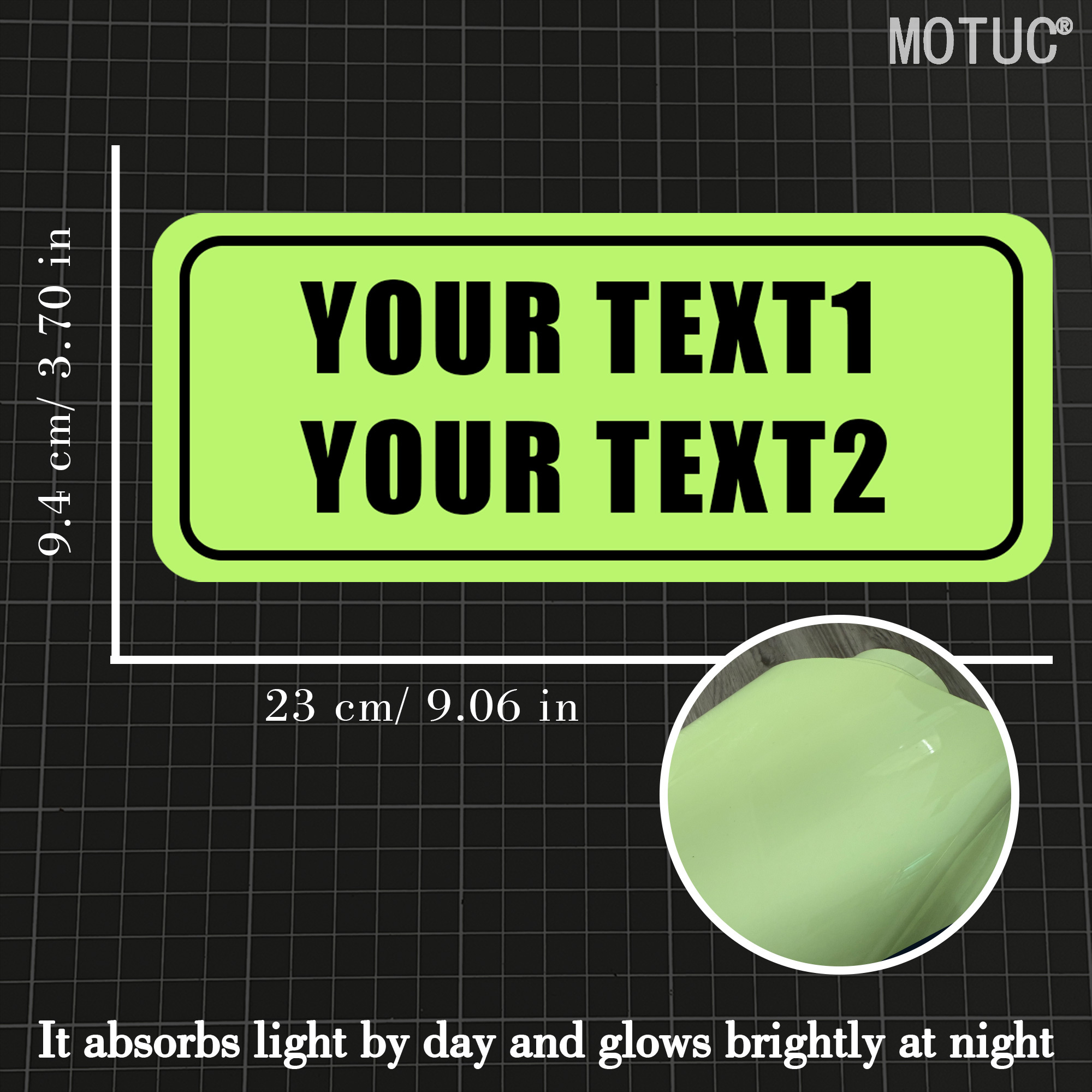 TEMU Customizable Two-line Text Rectangular -the-dark Stickers, Self-adhesive Luminous Warning Labels, Diy Self- Slogan Safety Signs, Universal