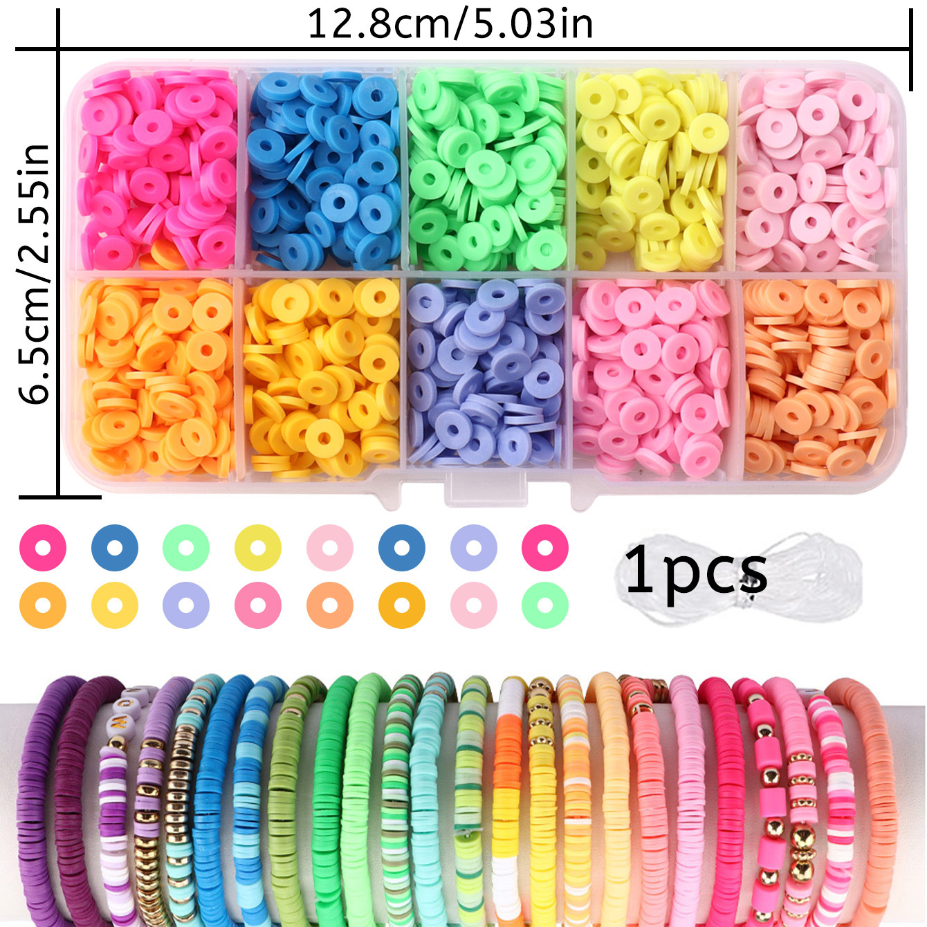 TEMU 2d Flat - 10grids/ 15grids/ 24 Grids/ 26 Grids/ 28 Grids Clay Beads Bracelet Making Kit, 24 Colors Flat Preppy Beads For Friendship Jewelry