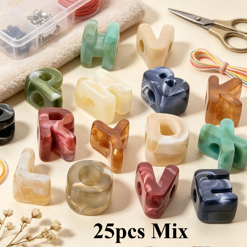 TEMU 25pcs Acrylic Large Hole Letter Beads Handmade Bead Beads 26 English Letter Mixed Dispersion Beads Mobile Phone Chain Bag Hanging Keychain